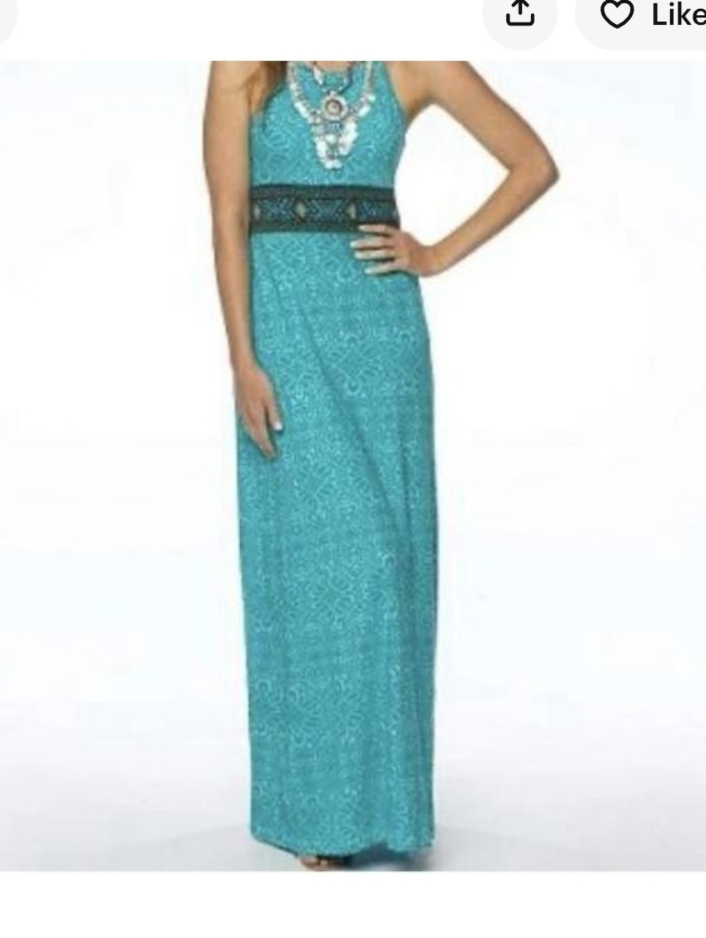 Prana Skye Maxi Halter Dress Size Medium Teal Organic Cotton Boho Earthy Resort - Picture 12 of 12